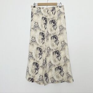 Regina Porter 100% Silk Cream Black Tiger Novelty Print Women Midi Skirt Size 12